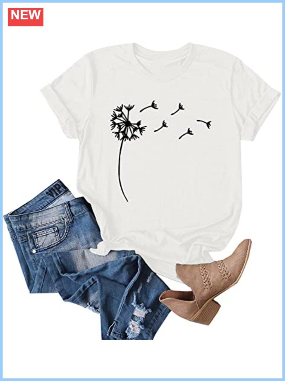 Womens Dandelion Graphic Tee Short Sleeve Summer T-Shirt Casual Top